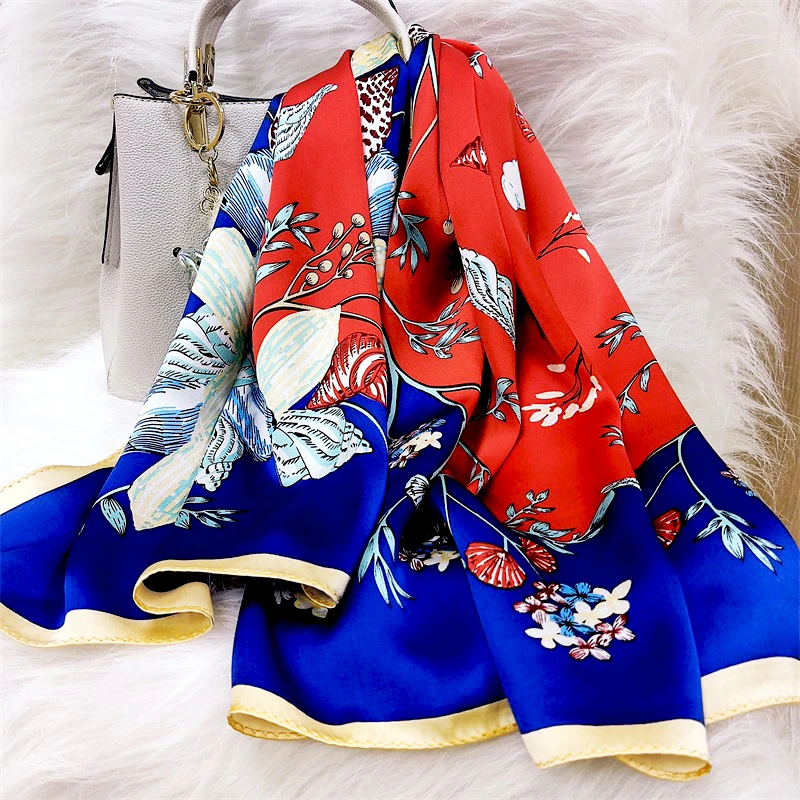 Designer Scarf Wholesale Fashion Foulard Custom Panel Printing Square Luxury Hijab Selendang Bertudung Scarf 100% Silk Scarves
