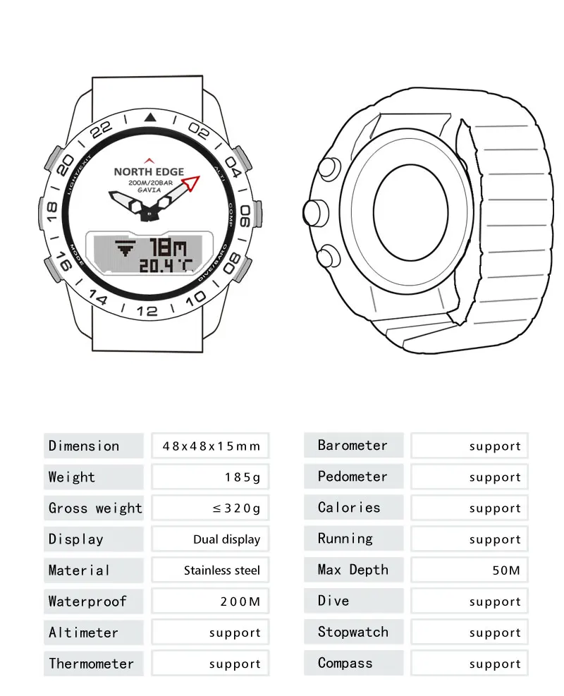Часы NORTH EDGE Gavia мужские с альтиметром и барометром 100