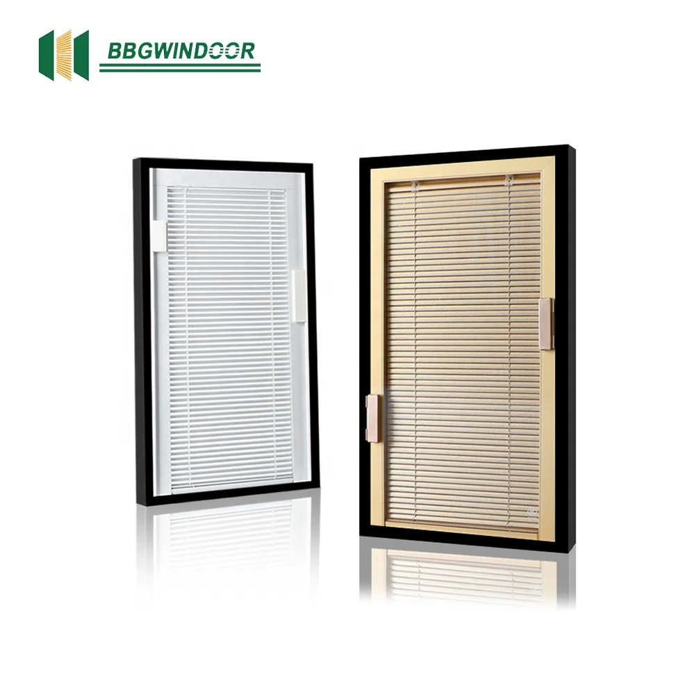 BBGWINDOOR Hot Selling Aluminium Double Glass Door With Venetian Blinds Magnetic Curtain Anti-Damage Blinds For Windows