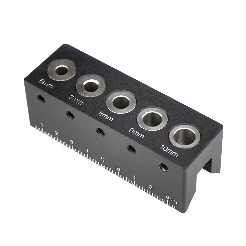 V-Shaped Drill Guide Doweling Jig Woodworking Joints Tools with 6/7/8/9/10mm Step Bushings