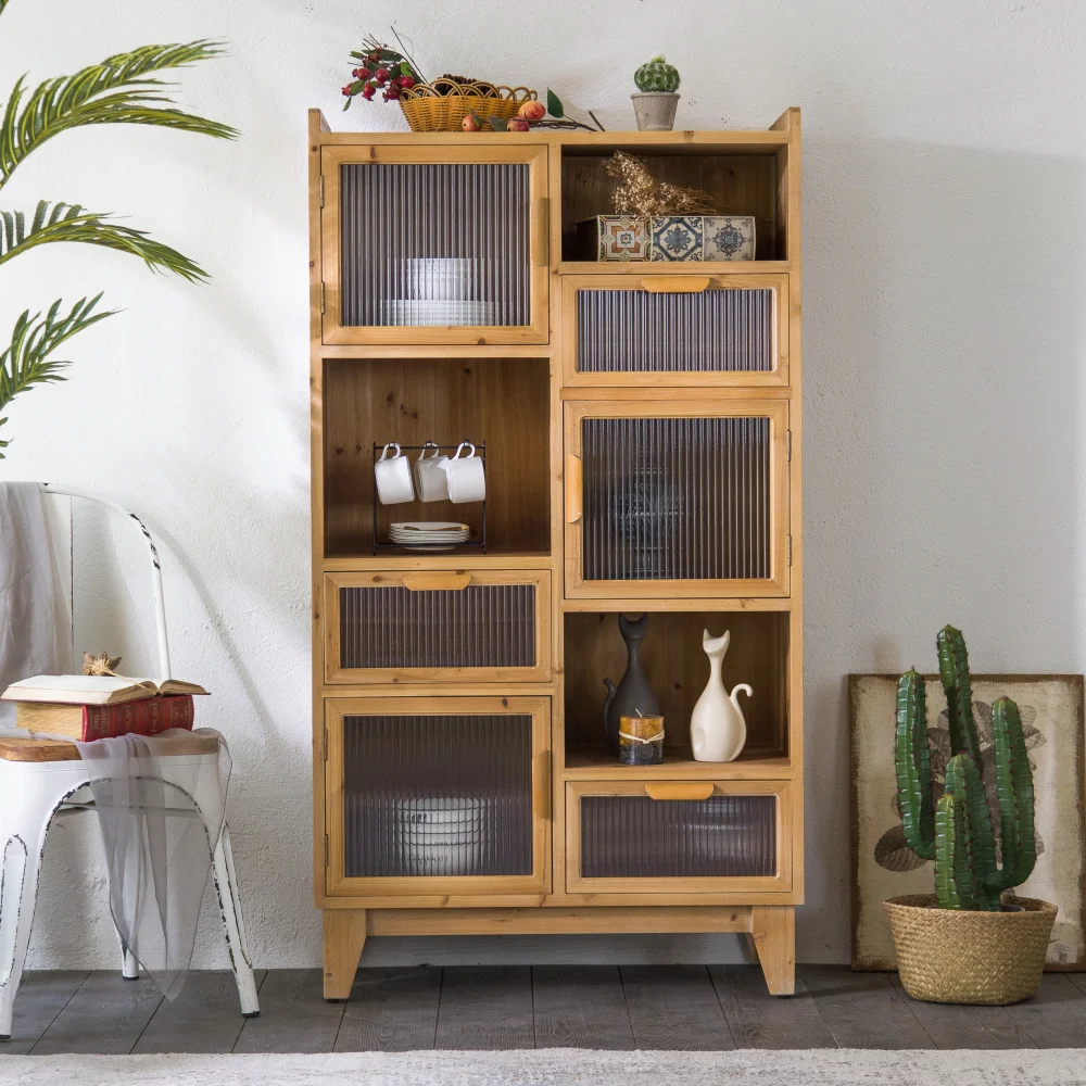 INNOVA living room furniture glass doors display wooden storage tall cabinet