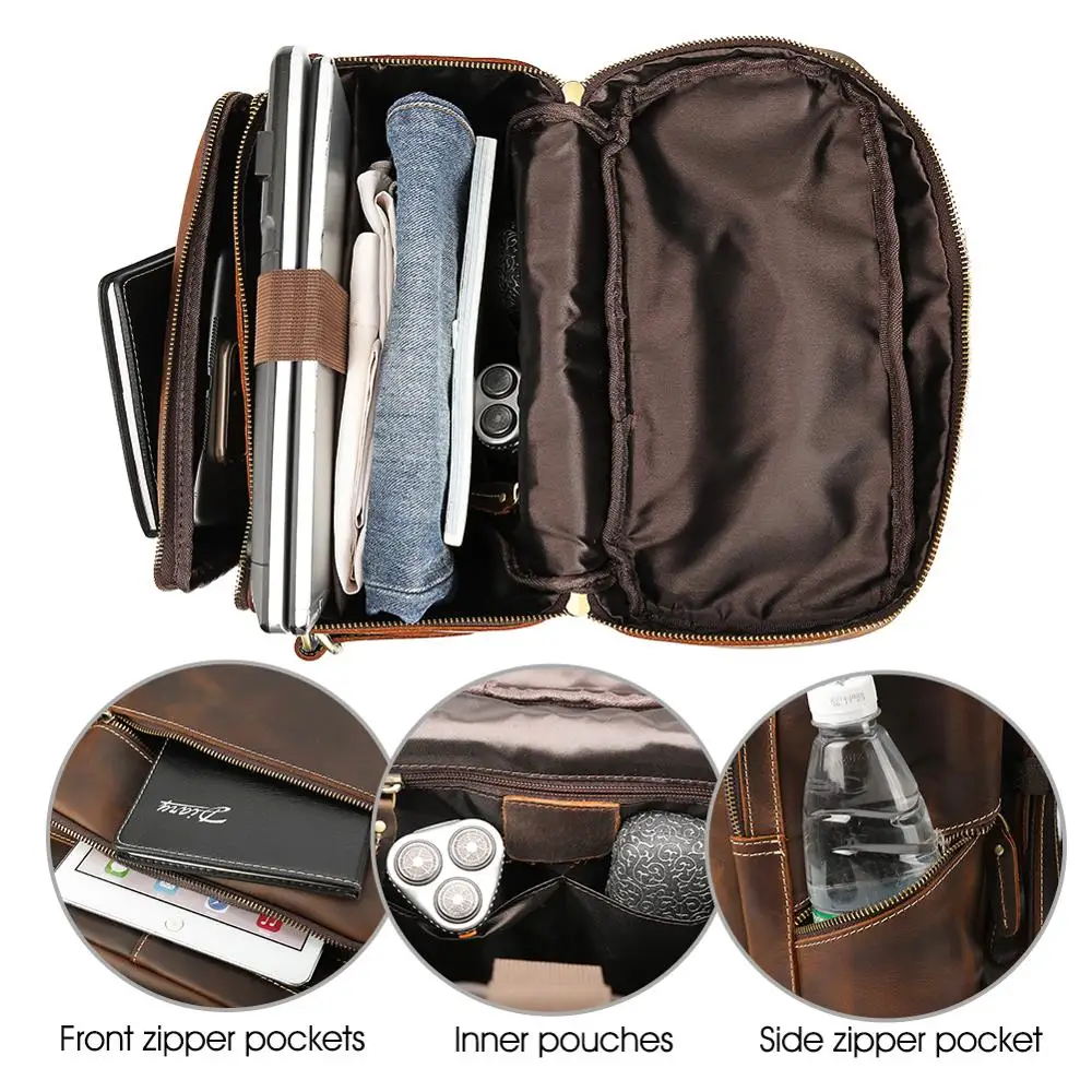 TIDING OEM Custom Vintage Cowhide Crazy Horse Leather Back Pack Bags Men Genuine Leather Backpack Manufacturer