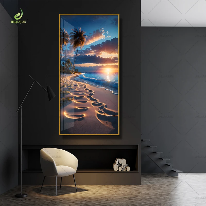 Luxury home decoration with high-definition printed canvas painting, sunset crystal porcelain home decoration, and LED murals