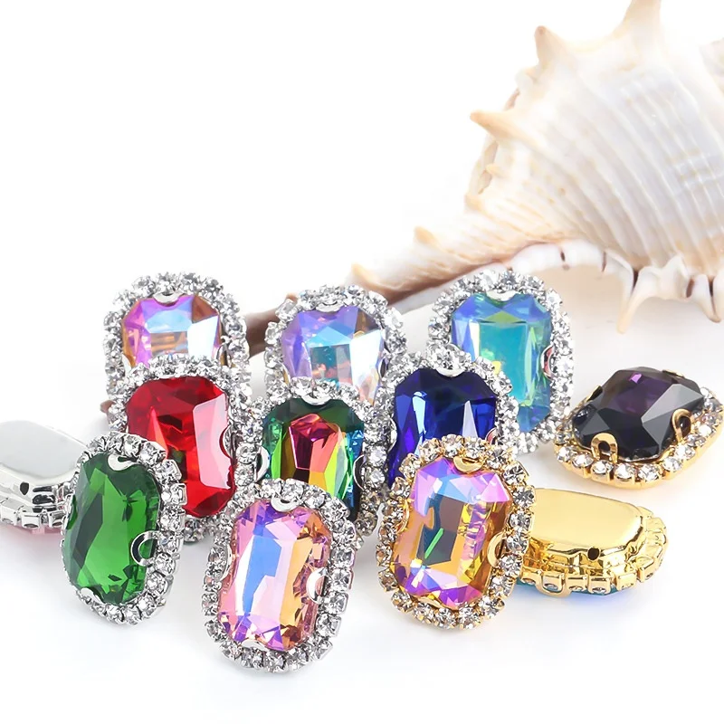 Manufacture Bulk DIY Gold Base Drill Rhinestones Chain Supplier Royal Square Shape Glass Claw Crystal For Dress