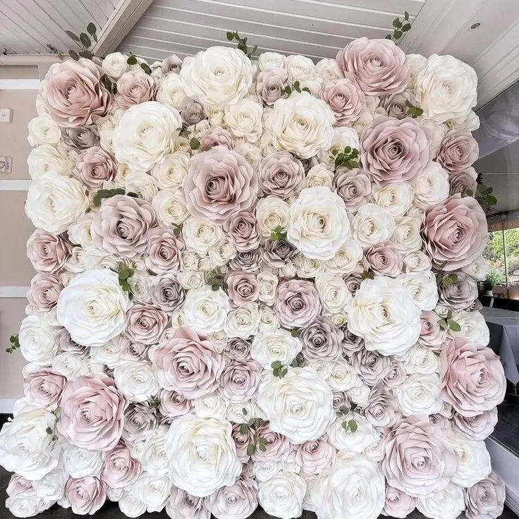New Design Roll Up Event Big Floral 3D Artificial Rose Flower Wall Paper Flower Backdrop Wedding Home Decoration Stage Backdrop
