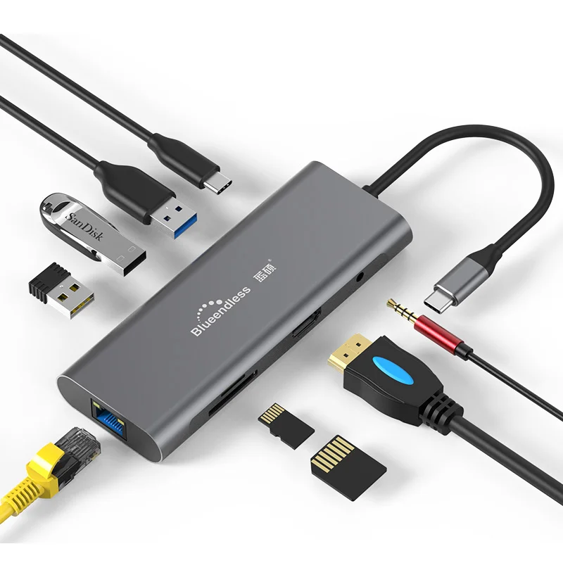  Blueendless 9 Порт Type C USB концентратор с HDTV VGA LAN порт док-станция в 1 взаимный обмен данными между компьютером и периферийными устройствами для