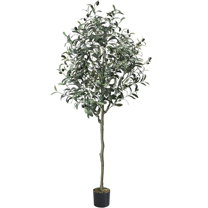Popular New Style Artificial Olive Tree Fabric Leaf Wood Trunk Plastic Pot 5FT Tall Tree For Office Home Decor Indoor Room