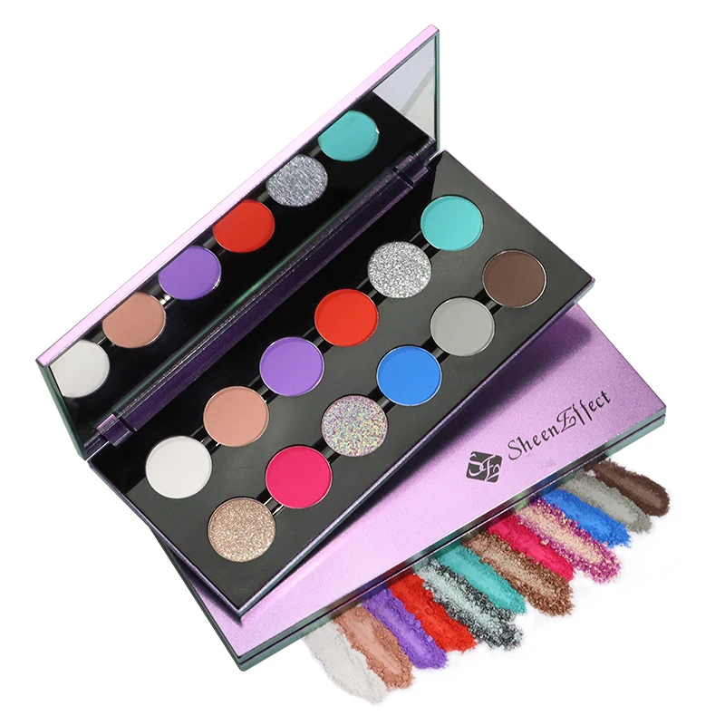 SheenEffect Wholesale Price Private Label 12 Colors Vegan High Pigment Mica Pressed Chameleon Bulk Eyeshadow Palette