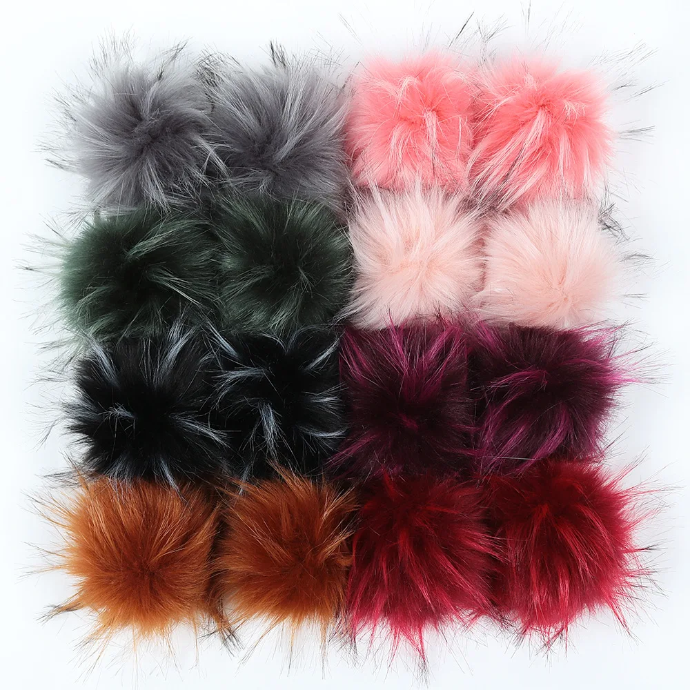 16pcs per set With Snap Detachable Rainbow Color Faux Fur Pompom Ball Chromatic Color Faux Fox Fur Fluffy Pompom for Hats Charm