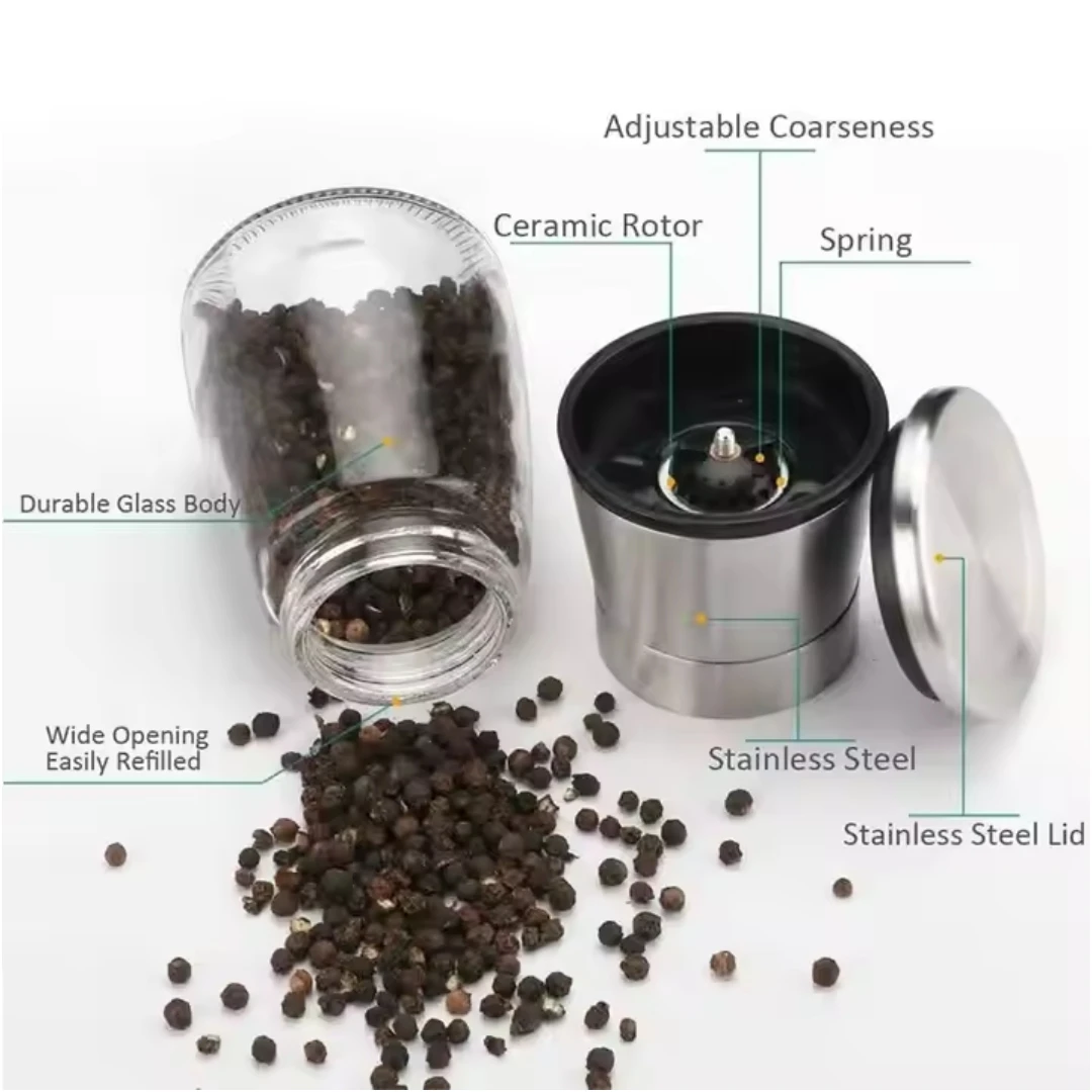 150ml Stainless Steel Pepper Mill Grinder Manual Salt Kitchen Accessories Pepper Grinder Bottle for Pepper Grinder Mill