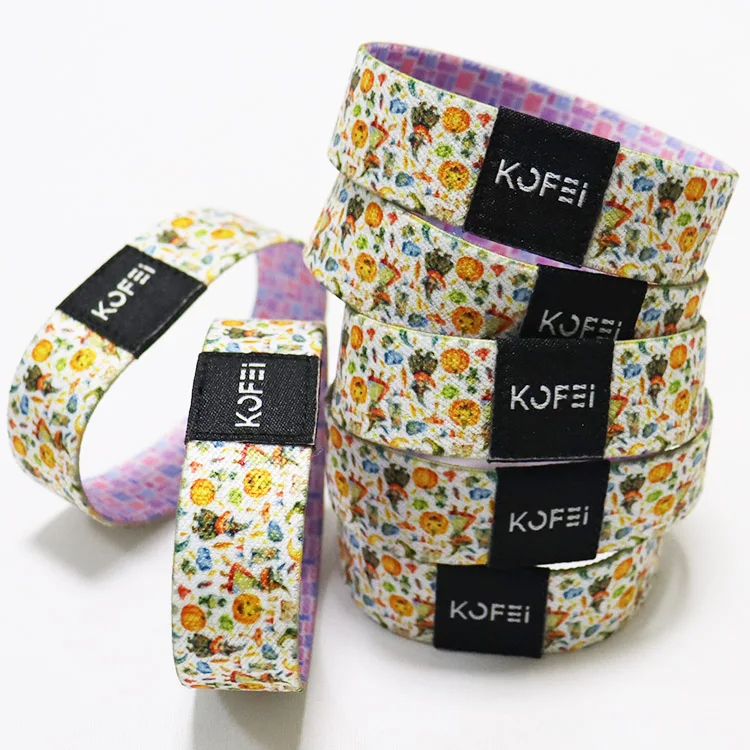 Factory Price Custom Kids Elastic Fabric Polyester Stretch NFC Wristband Stretch RFID Bracelet For Event With Woven Label