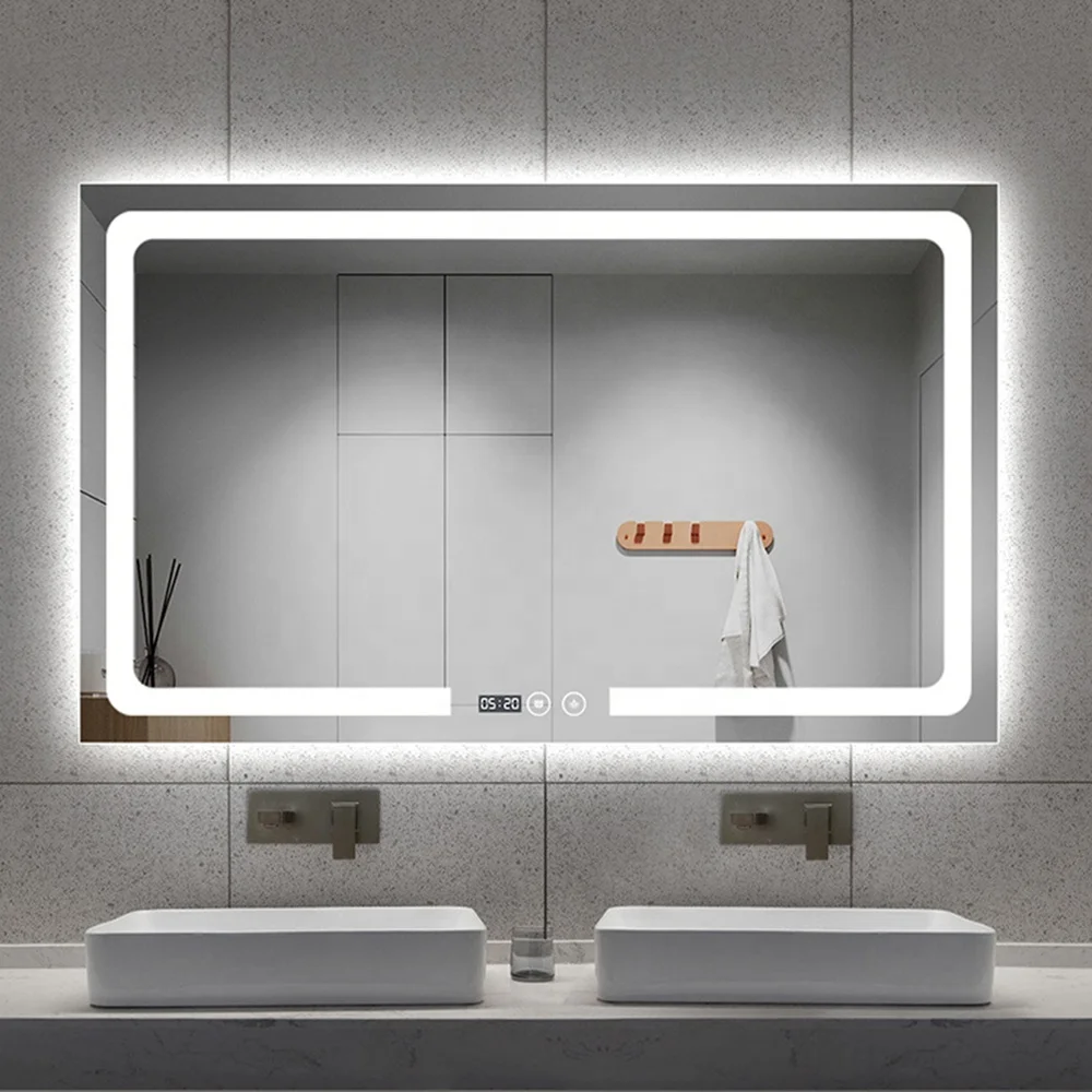 customized frameless LED lighted Wall mirror  Bathroom hotel hair led salon mirror with led light touch sensor switch