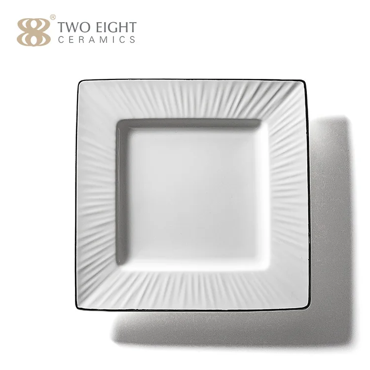 2021 elegant bone china plates restaurant White Silver Rim fine bone china dinner set Plates ceramic square plate