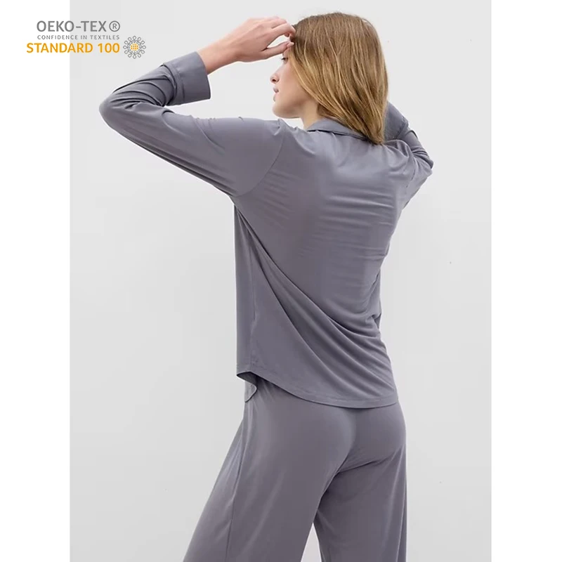 Recycled Summer Bamboo pajamas for women Sleepwear Organic Cotton  Long Sleeve & pants Nightwear Modal Pajamas sleepwear Set