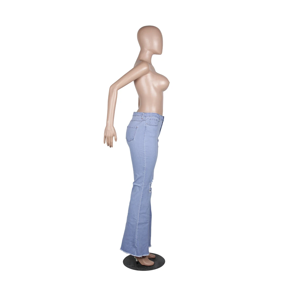 Neyaolk Wholesale Casual Sexy Women Pants High Waist Wash Wide Leg Hole Jeans