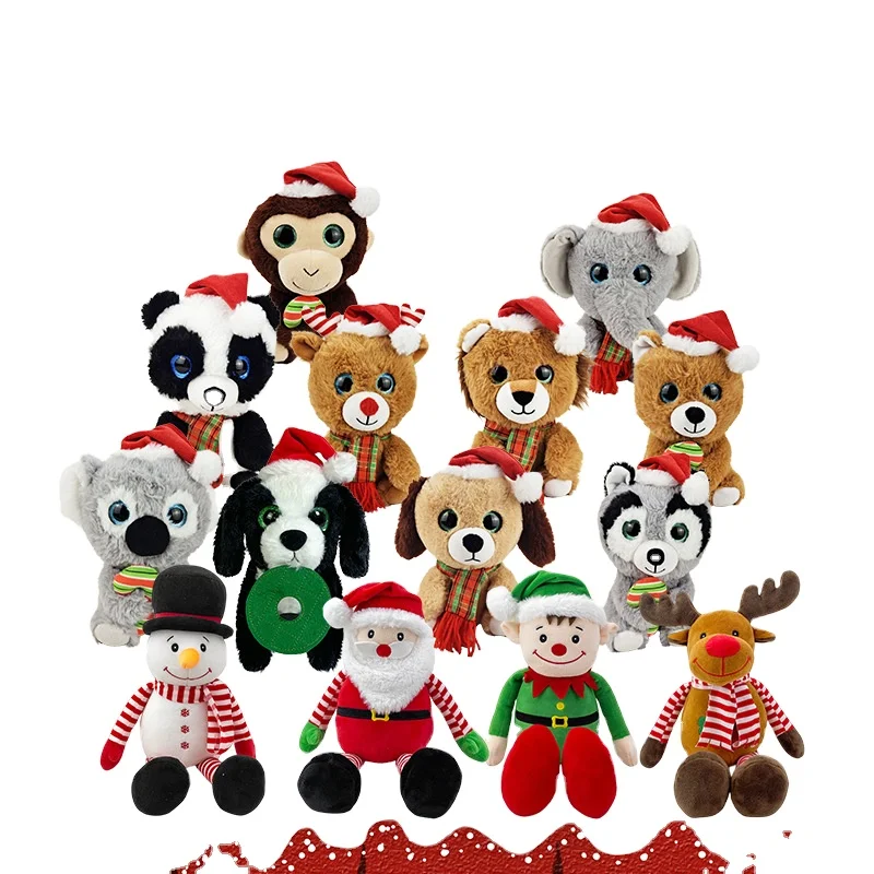 Festival Christmas Plush Toys Wholesale Santa Claus Elk Snowman Elf Lion Big Eyes Bear Panda Koala Stuffed Animal Toys Gifts