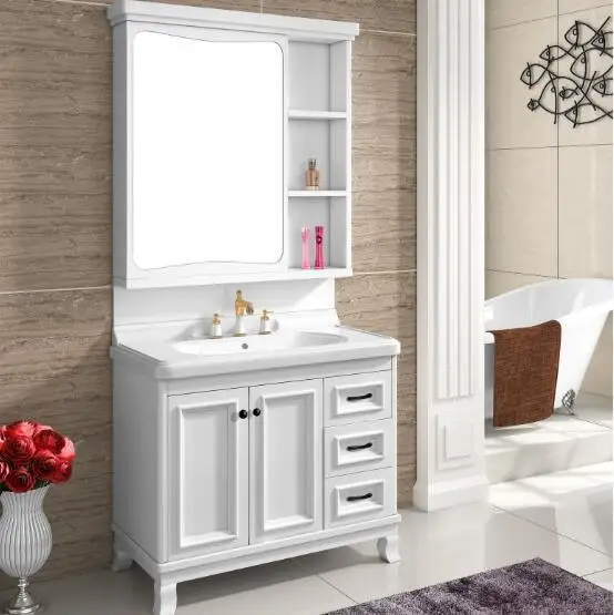 European Style Bathroom Cabinet Antique PVC Floor Cabinet