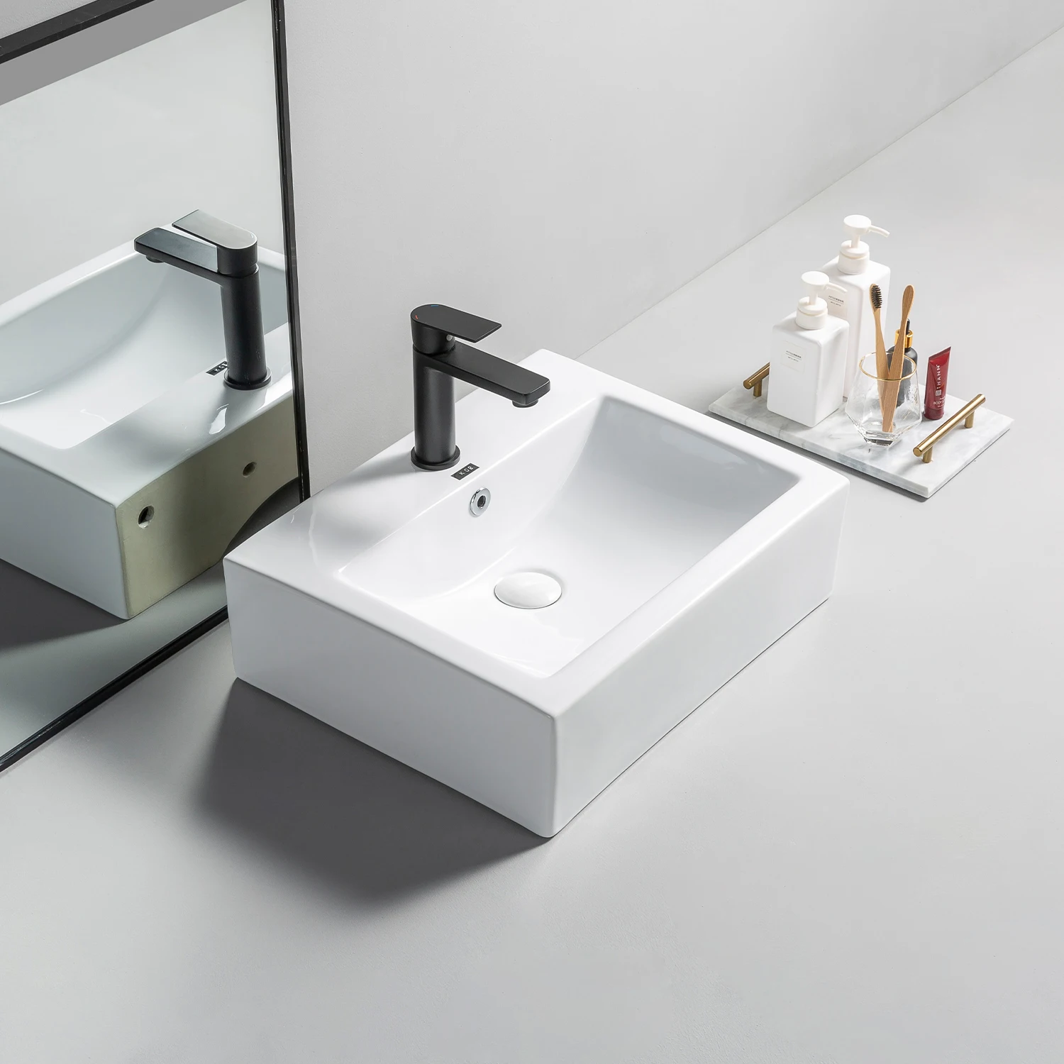 Square Vessel  Lavatory Bathroom Ceramic Wash Hand Basin Sinks Above Counter Art Basin Porcelain  Table Top Mounted