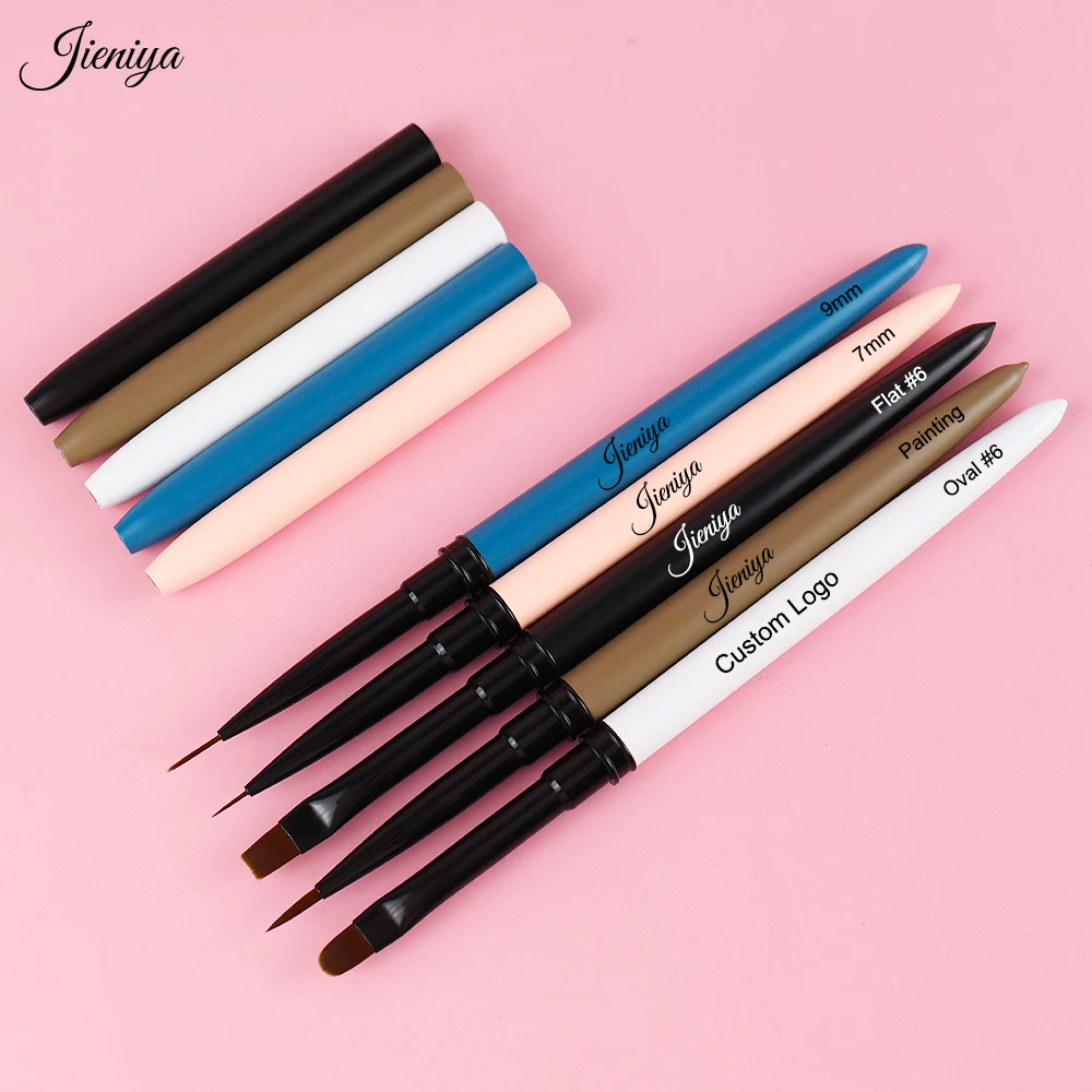 New Arrival oval/flat/paint/liner brush black ferrule five color 5 pcs nail art uv gel brushes set for Travel-friendly brushes
