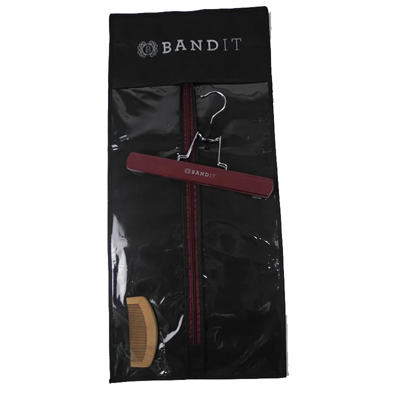 25' wig storage bag with hanger black hair extension bag with wooden hanger