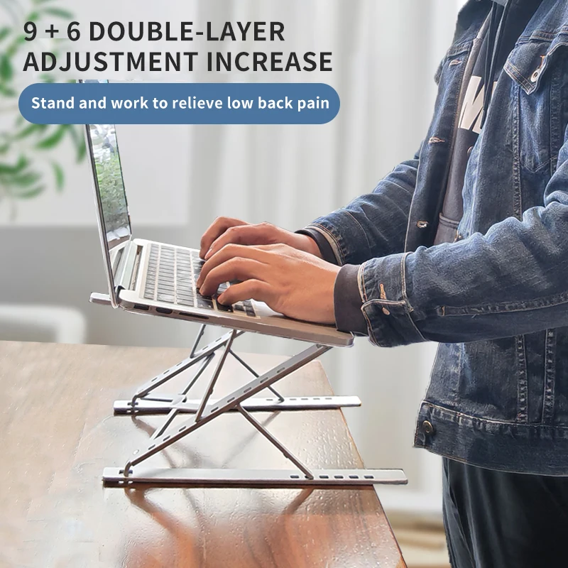 New Design Height Adjustable Double Deck Portable Folding Desk Stand Holder Aluminum Laptop Stand for Laptop