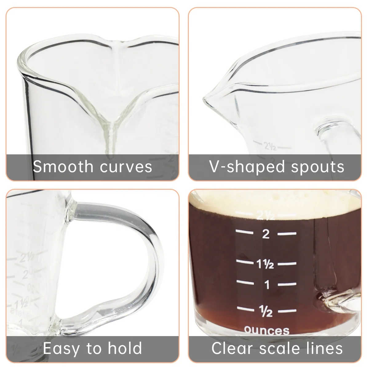 BCnmviku 70ML/2.4oz Double Spout Measuring Cup Kitchens Utensils Multi-Purpose Kitchenware For Coffee Baking Dishwasher Safe