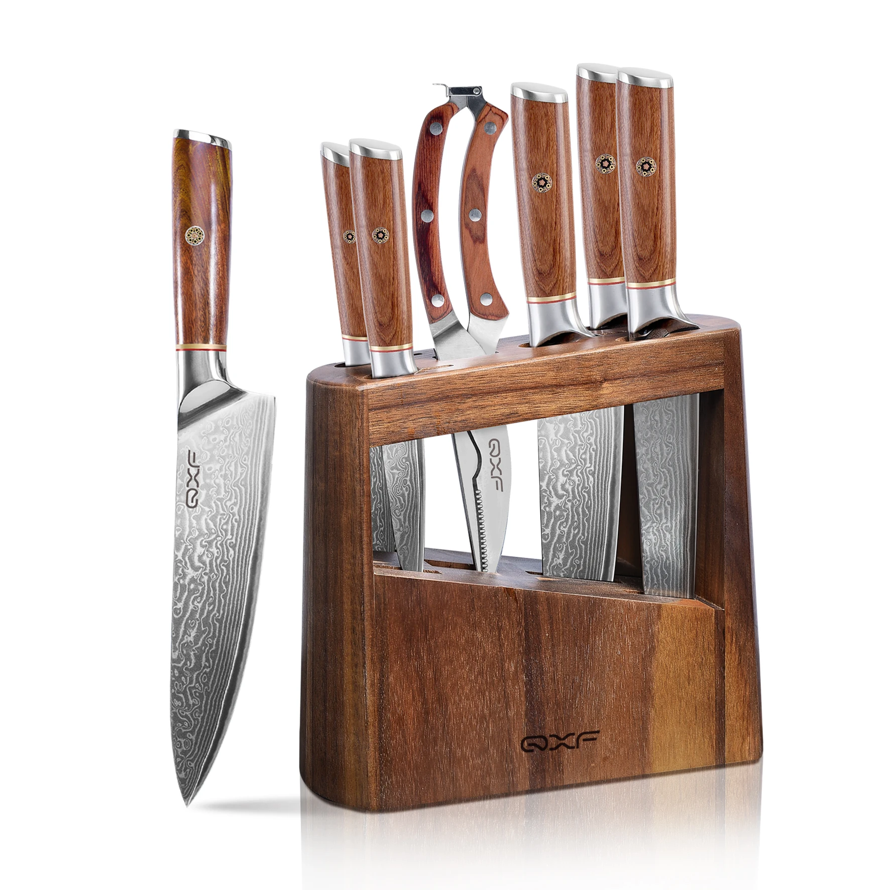 High End 7 PCS 67 Layer Damascus Steel Kitchen Knife Set Rosewood Handle Chef Inner Sharpener With Wooden Stand
