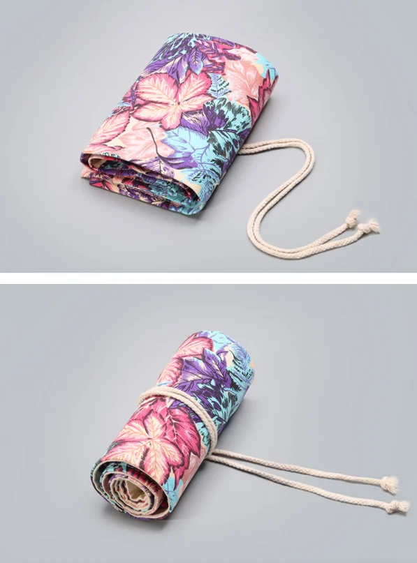 Wholesale 36 Holes Capacity Colorful Plain Canvas Pencil Roll Case