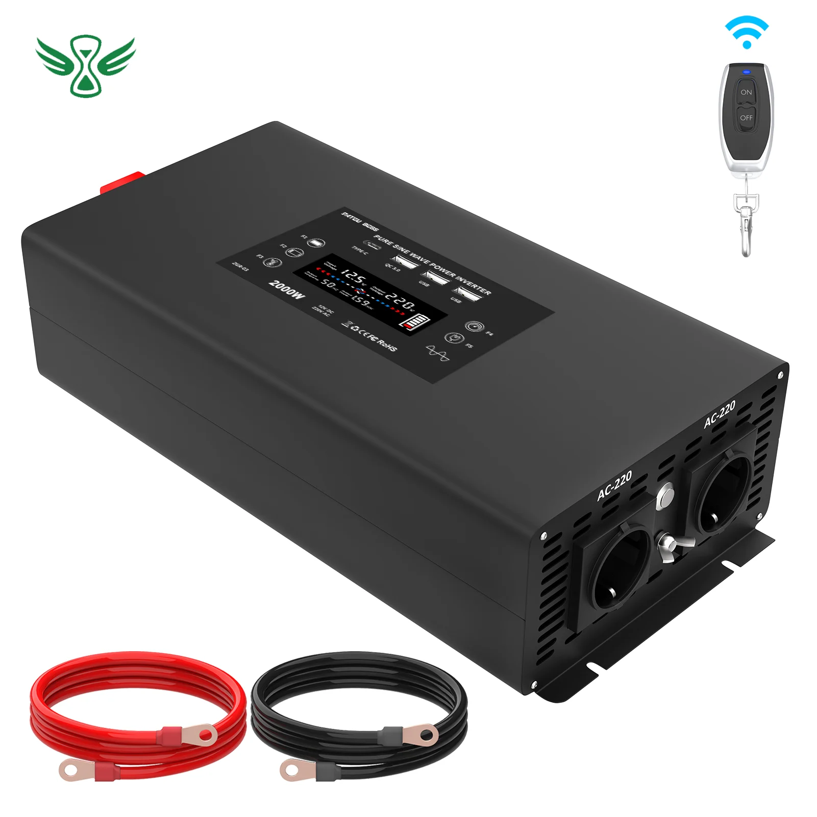 2 кВт/4 кВт чистый синусоидальный инвертор DC12V в переменный 230V Инвертор розетки + USB и светодиодный дисплей для автомобилей RVs лодок кемпинга