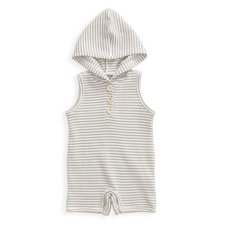Hooded ribbed romper cotton sleeveless baby clothes bodysuit baby boy jumpsuit
