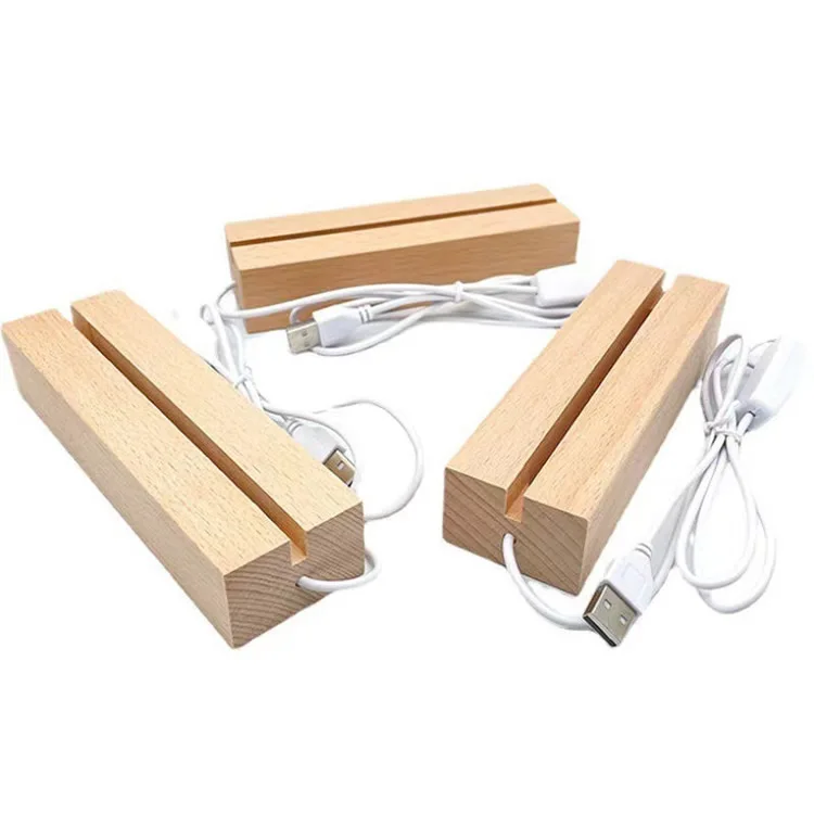 5V USB Powered Wooden Base Lamp Led 3D Night Light Round Oval Wood Base For Acrylic