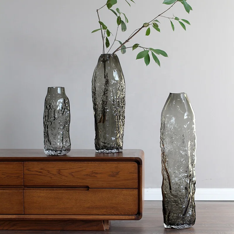 Bixuan Handmade Mouthblown Art Glass Vase Bottle Shape Design for Flower Branch High-end Thick Heavy Tall Floor Glass Vases