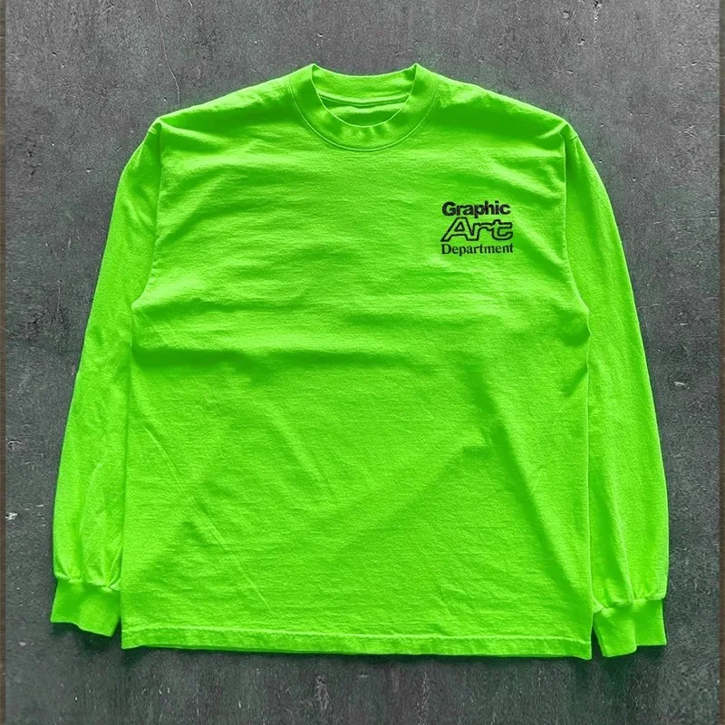 New Blank Streetwear 100% Cotton Mens Oversize Shirts Custom 3D Puff Print Long Sleeve T-Shirt for Men