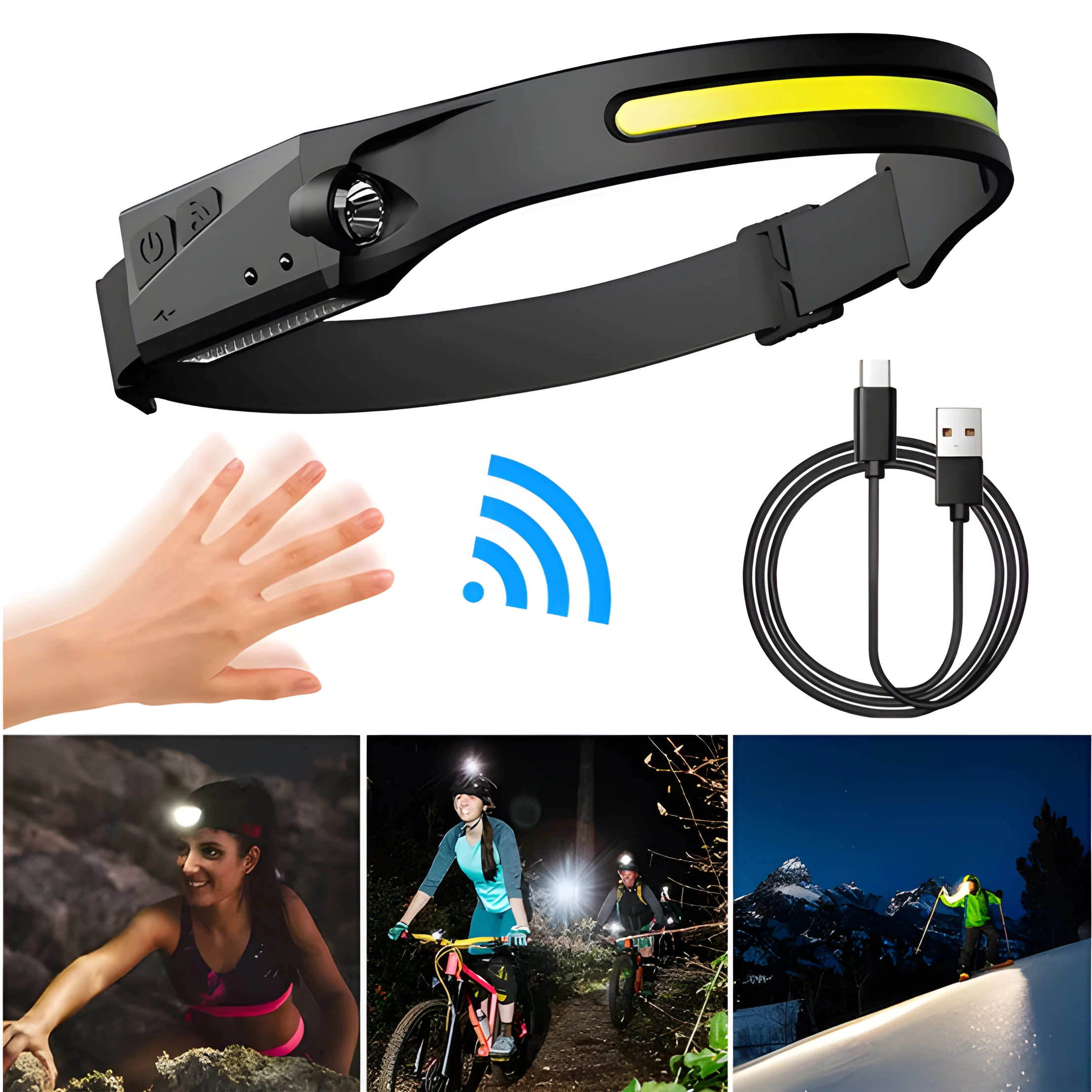 Silicone Cob Motion Sensor Headlight Headlamps 8-Mode Waterproof LED 350 Lumens Outdoor Camping Fishing Running Battery Power
