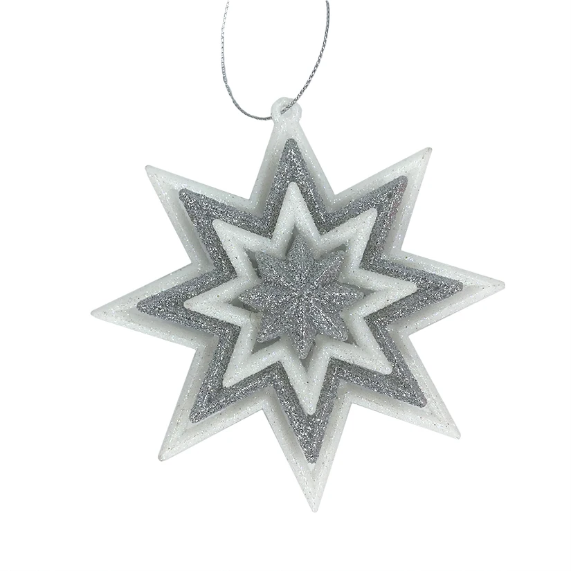 
Factory Direct Sale Shiny Starbrust 10cm Silver White Glitter Star Christmas Ornament Tree Hanging 