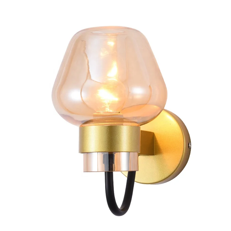 Nordic style wall lamp Bedroom modern clear amber glass wall light E27 with plug wire decorative wall lamps