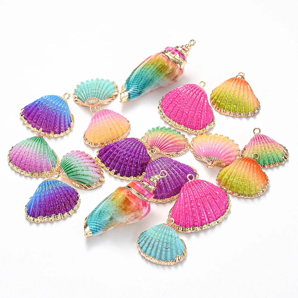 5/10pcs Gold Plated Colorful Seashells Beads Natural Shell Charms Pendants Beads for Diy Handmade Necklace Earring Accessories