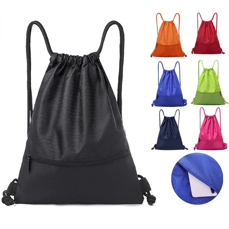 Promotional 420D nylon waterproof drawstring backpack polyester sports storage drawstring bag