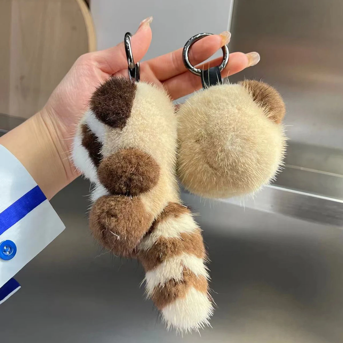 Cute Soft Mink Fur Little Raccoon Pendant Doll Bag Accessory Plush Keychain