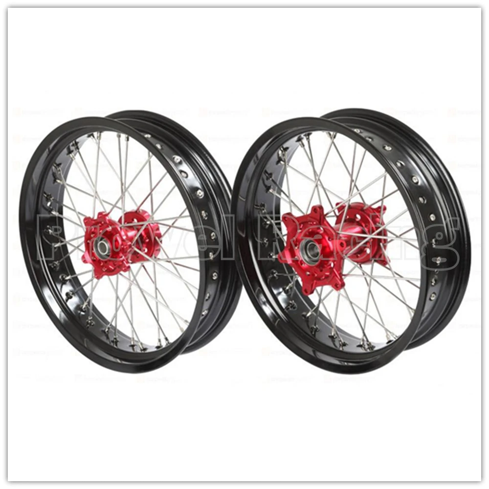 
Custom made Supermoto wheelsets with black rims 3.50-17