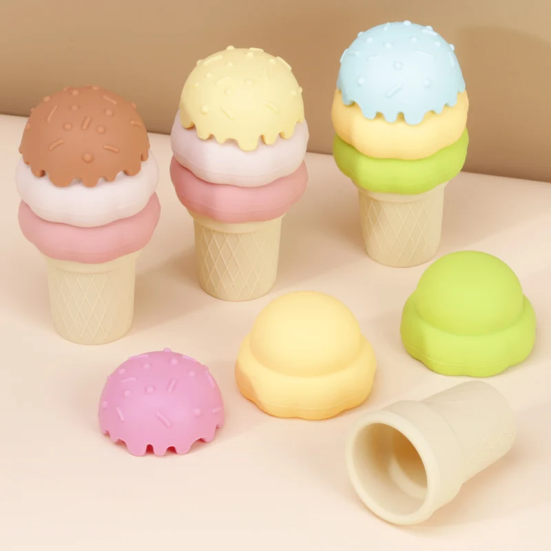 Bpa Free Food Grade Silicone Ice Cream Stacker 1-3 Years Baby Toys Educational Learning Stacking Toys