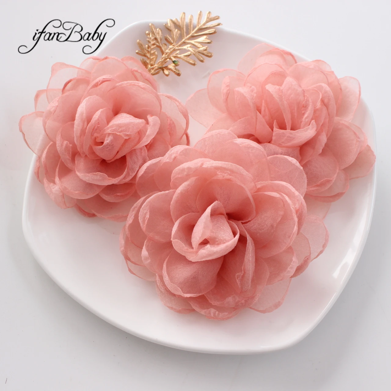 9-10cm Women Girl Chic Rosette Organza Floral Singed Burned Fabric Flowers For Hair Accessories