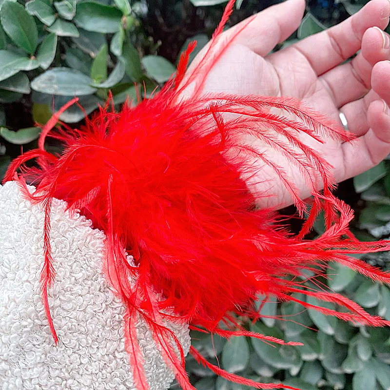 Colorful Ladies Genuine Turkey Fur Feather Slap Bracelet Cuff Sleeve Wholesale Women Wrist Detachable Ostrich Feather Cuffs
