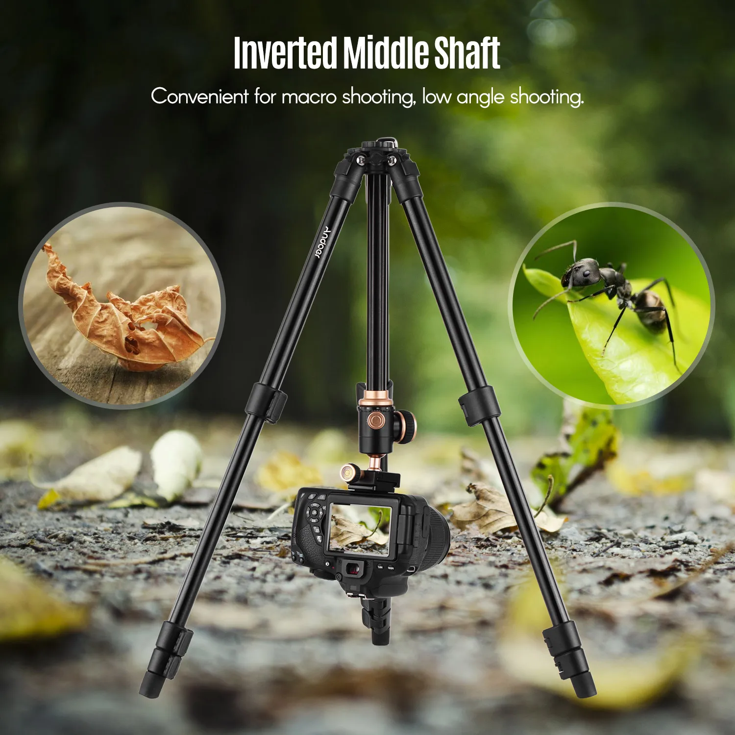 Andoer Q160SA Adjustable Height Portable Travel Camera Tripod Stand Complete Tripods for