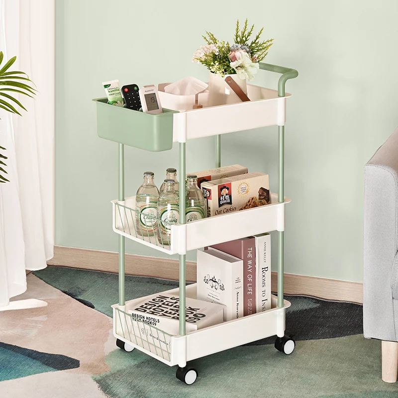 Mult-function PP 3-Tier Rolling Storage Cart with Storage Holder Home kitchen Bathroom Utility Storage Trolley