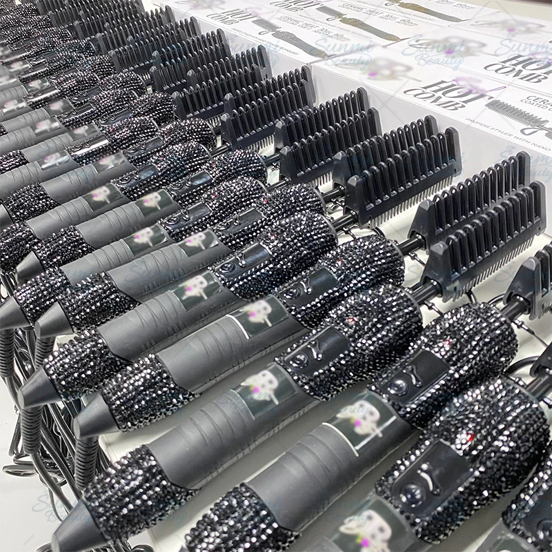 Amazon Hot Sale Bling Crystal Diamond Custom Professional Electric Hot Comb Hair Straightener Hair Styling Tools Hot Comb