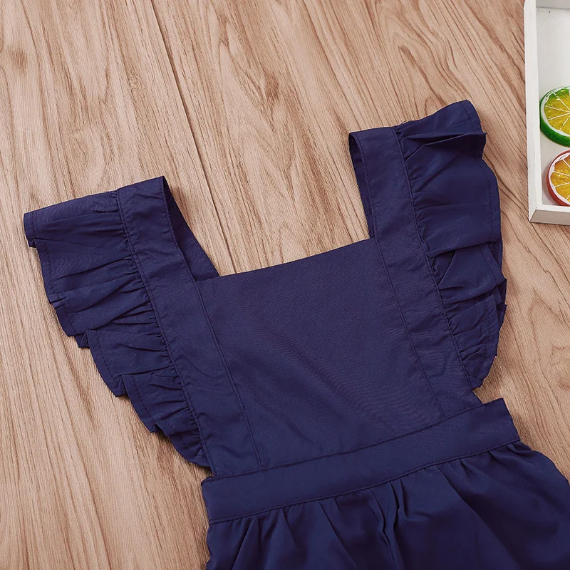 Wholesale Cheap 1-5 Years Old Kid Clothes Flying Sleeve Lotus Fold Solid Color Strap Girl Fashion Jumpsuit