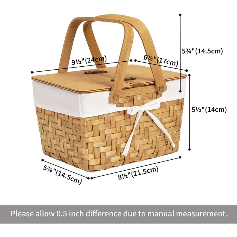 Wholesale picnic basket with folding handle, double flip cover, gift woven basket suitable for camping storage