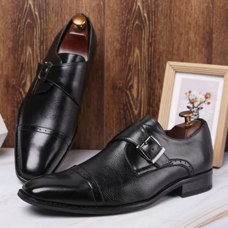 2021 new leather  dress shoes mens monk Strap  shoes