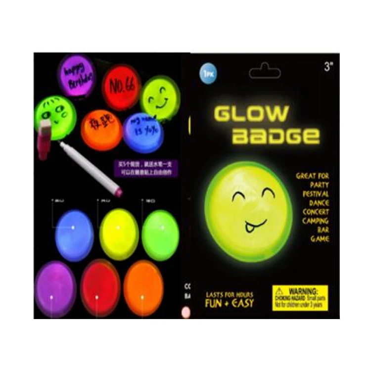 New Colorful glow in the dark party sticks wedding party personalised glow sticks Glow Badge kids toy